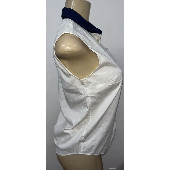 Kate Spade white blue collar button down sleeveless top size 4 - Picture 3 of 5